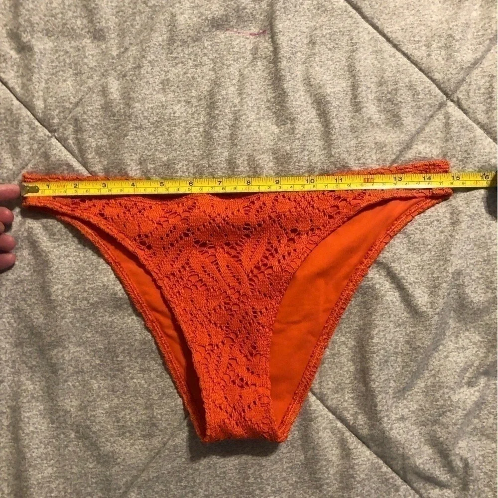 Aerie‎ Cheeky Coquine Orange Floral Lace Bikini Bottom Low Rise Womens M